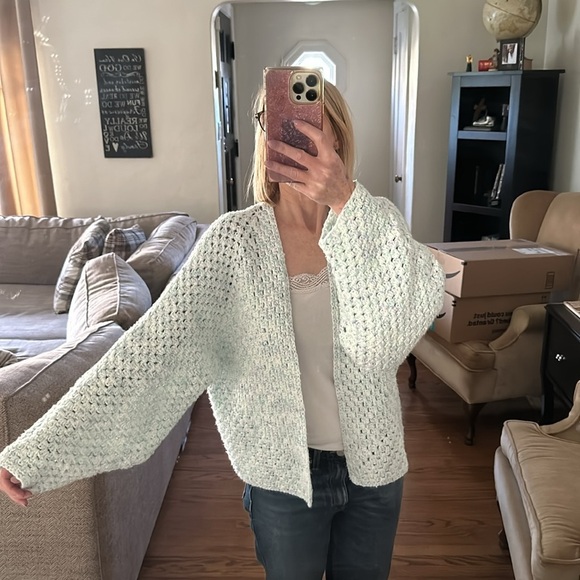 Handmade Vintage Crochet Open Cardigan Blanket Sweater Bohemian Cropped Chunky - Picture 15 of 16